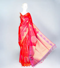 Dark Peach Woven Blended Soft Silk Saree With Floral Motifs-BL3914