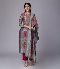 Grey & Magenta Printed Festive Kurta Set-RC5586