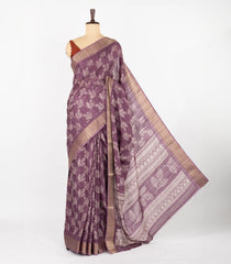 Lilac Woven Synthetic Dola Saree With Printed Floral Motifs-BL4507