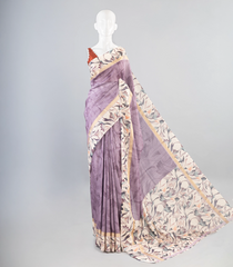 Lilac Woven Art Tussar Saree With Printed Floral Motifs-BL3969