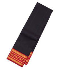 Black Handloom Korvai Kanchipuram Silk Saree With Crimson Border-KA12377