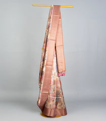 Sandal Woven Synthetic Tussar Silk Saree With Printed Floral Motifs-BL3665