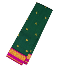Bottle Green Handloom Korvai Kanchipuram Silk Saree With Mango Buttas-KA12091