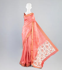 Peach Woven Art Dola Saree With Printed Floral Motifs-BL3966