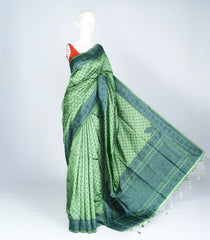 Green Woven Art Dupion Silk Saree With Floral Motifs-BL3909