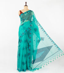 Cyan Woven Synthetic Tussar Saree With Printed Floral Motifs-BL4484