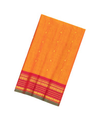 Orange Handloom Gadwal Silk Cotton Saree With Buttas & Contrast Border-GA0219