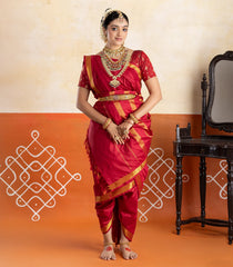 Crimson Handloom Kanchipuram 9 Yards Silk Saree With 15 Muthu Border-KA15967
