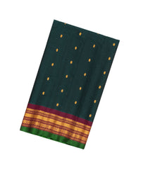 Bottle Green Handloom Gadwal Silk Cotton Saree With Buttas & Contrast Border-GA0221