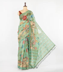 Aquamarine Woven Art Chanderi Saree With Printed Pichwai Motifs-BL4527