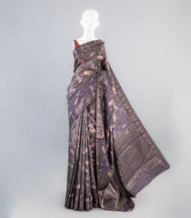 Lilac Woven Art Tussar Saree With Printed Floral Motifs-BL3948