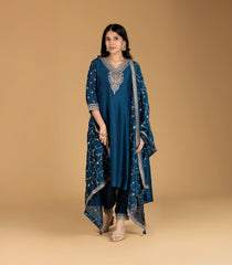 Teal Blue Embroidered Festive Set-RC5616