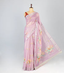 Lavender Woven Blended Linen Tissue Saree With Printed Floral Motifs-BL4181