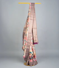 Cream Woven Synthetic Tussar Silk Saree With Printed Floral Motifs-BL3660