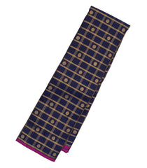 Navy Blue Handloom Kanchipuram Silk Saree With Checks & Buttas-KA12391