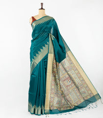 Cyan Woven Synthetic Tussar Saree With Madhubani Printed Pallu-BL4481