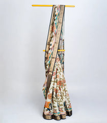 Light Green Woven Viscose Dola Silk Saree With Printed Kalamkari Motifs-BL3770