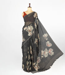 Black Woven Synthetic Georgette Saree With Printed Abstract Motifs-BL4226