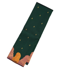 Bottle Green Handloom Korvai Kanchipuram Silk Saree With Buttas-KA12217