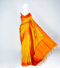 Mustard Woven Art Dupion Silk Saree With Floral Motifs-BL3910