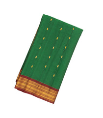 Green Handloom Gadwal Silk Cotton Saree With Buttas-GA0204