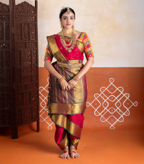 Crimson Handloom Kanchipuram 9 Yards Silk Saree With Annam Buttas-KA15747