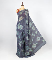 Dark Grey Woven Synthetic Georgette Saree With Printed Floral Motifs-BL4216