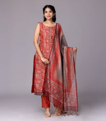 Red & Beige Printed Kurta Set-RC5574