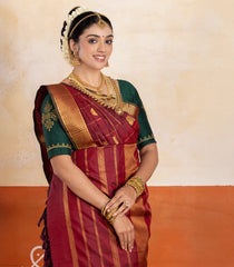 Maroon Handloom Kanchipuram 9 Yards Silk Saree With Zari Checks-KA15415