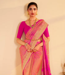 Hot Pink Handloom Kanchipuram Silk Saree With Rudraksham Motifs-KA15217