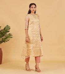 Beige And Gold Tissue Kurta