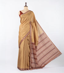 Sandal Woven Synthetic Dola Silk Saree With Printed Blouse-BL4457
