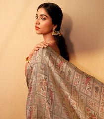 Taupe Handloom Kanchipuram Silk Saree With Meena Bird Motifs-KA15567