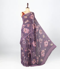 Lilac Woven Synthetic Georgette Saree With Printed Floral Motifs-BL4214