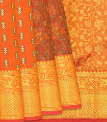 Orange Handloom Lino Lite Partly Silk Saree Meena Motifs