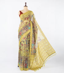 Cardamom Green Woven Art Chanderi Saree With Printed Lord Krishna Motifs-BL4522