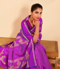 Purple Handloom Kanchipuram Silk Saree With Zari Checks & Buttas-KA15468