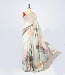 Taupe Woven Synthetic Georgette Saree With Printed Abstract Motifs-BL4213