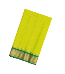 Neon Green Handloom Gadwal Cotton Saree With Checks & Temple Border-GA0244