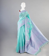Turquoise Woven Art Linen Saree With Floral Motifs-BL3929