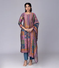 Lilac & Blue Printed Kurta Set-RC5582