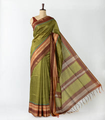 Cardamom Green Woven Synthetic Dupion Saree With Border-BL4410