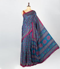 Blue Woven Synthetic Manipuri Saree With Printed Floral Motifs-BL4163