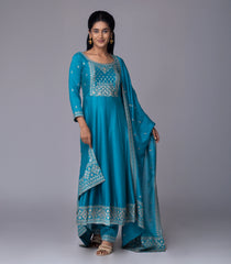 Teal Blue Embroidered Festive Anarkali Set-RC5593