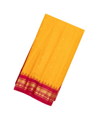 Yellow Handloom Gadwal Silk Cotton Saree With Buttas & Temple Border-GA0209