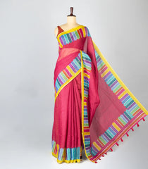 Peach Woven Synthetic Linen Saree With Printed Border-BL4186