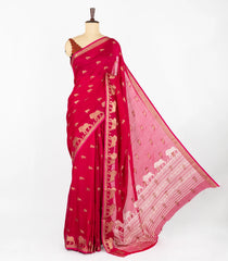 Hot Pink Woven Synthetic Dola Silk Saree With Lion Motifs -BL4439