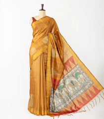 Oil Mustard Woven Synthetic Dupion Saree With Buttas & Printed Pallu-BL4400