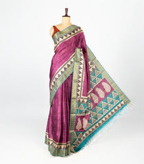 Lilac Woven Art Tussar Silk Saree With Printed Floral Motifs-BL4200