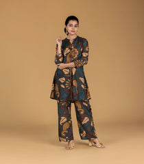 Dark Grey Kalamkari Inspired Printed Co-Ord Set-CO5013
